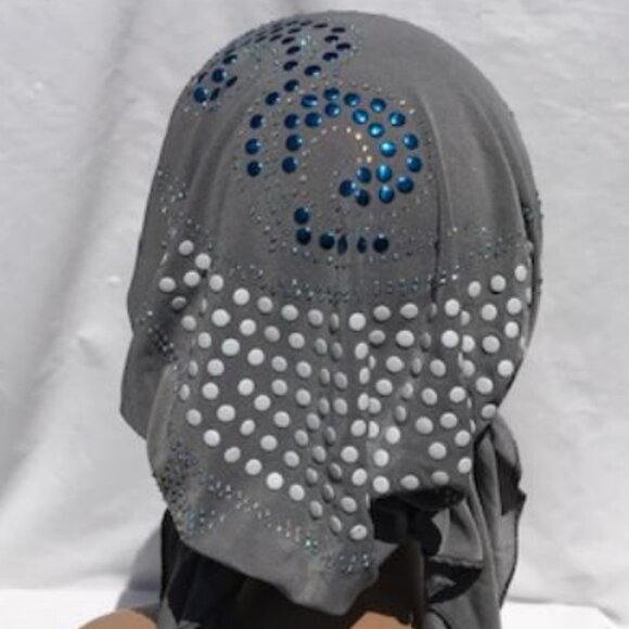GREY Pre-Tied Stud Fashion Cap Slip On Bonnet Hijab Undercap #2 - Picture 2 of 3